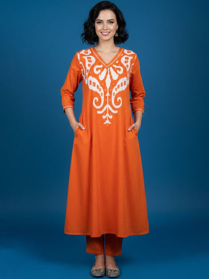 Printed V-Neck Kurta & Trousers
