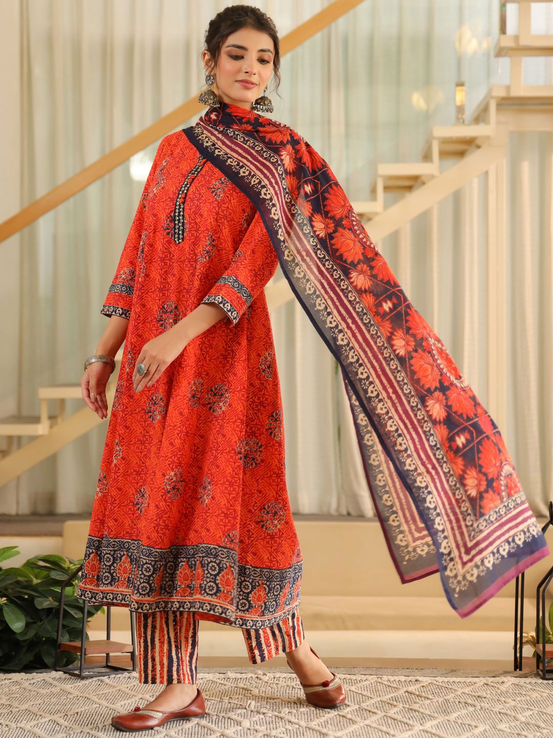 Dhiyona RR Women's Ethnic Motifs Printed Regular Pure Cotton Kurta with Trousers & With Dupatta