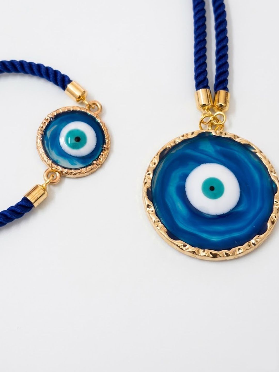 Dhiyona Set Of 2 Blue Evil Eye Resin Design Bhaiya Bhabhi Wraparound Rakhi
