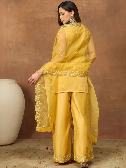 Dhiyona IN Women Floral Embroidered Regular Thread Work Kurta with Palazzos & With Dupatta