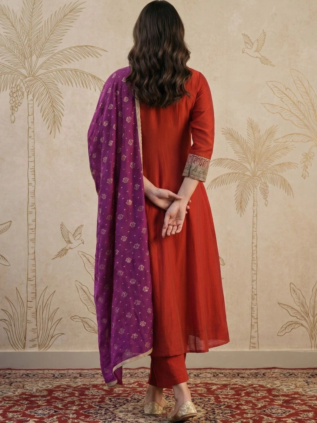 Women Ethnic Motifs Embroidered Regular Thread Work Kurta with Trousers & With Dupatta
