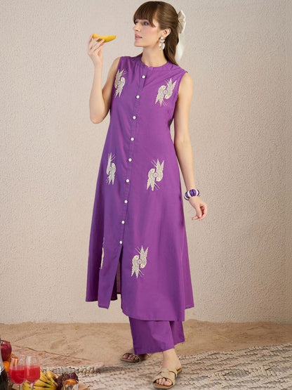 Women Ethnic Motifs Embroidered Regular Thread Work Pure Cotton Kurta with Trousers