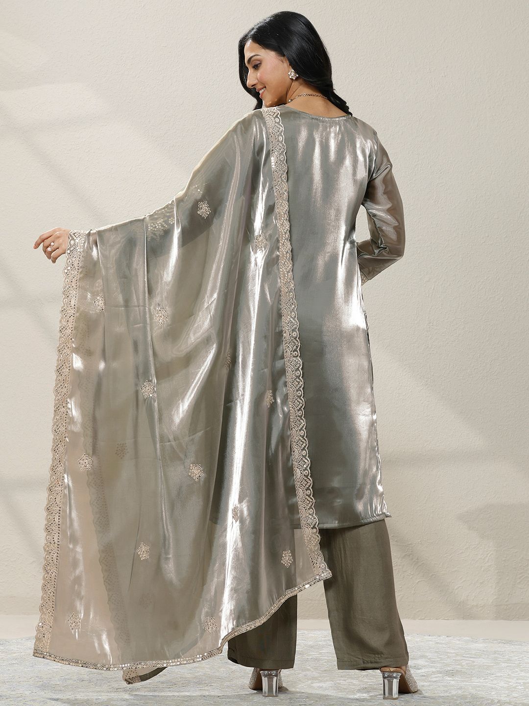 Dhiyona LL Women Ethnic Motifs Embroidered Regular Sequinned Kurta with Palazzos & With Dupatta