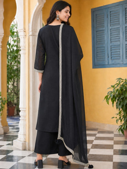 Women Ethnic Motifs Embroidered Regular Thread Work Kurta with Palazzos & With Dupatta