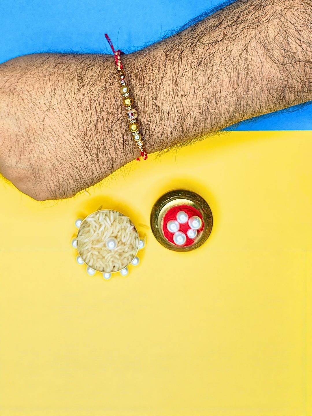 Dhiyona Set Of 6 Beaded Cotton Thread with AD Stones & Meenakari Designer Rakhi for Brother