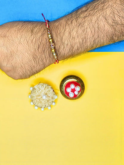 Dhiyona Set Of 6 Beaded Cotton Thread with AD Stones & Meenakari Designer Rakhi for Brother