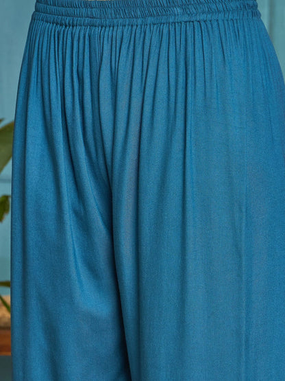 Square Neck A-Line Kurta & Palazzos With Dupatta