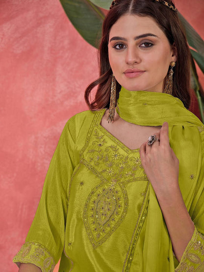 Women Ethnic Motifs Embroidered Kurta with Palazzo & Dupatta