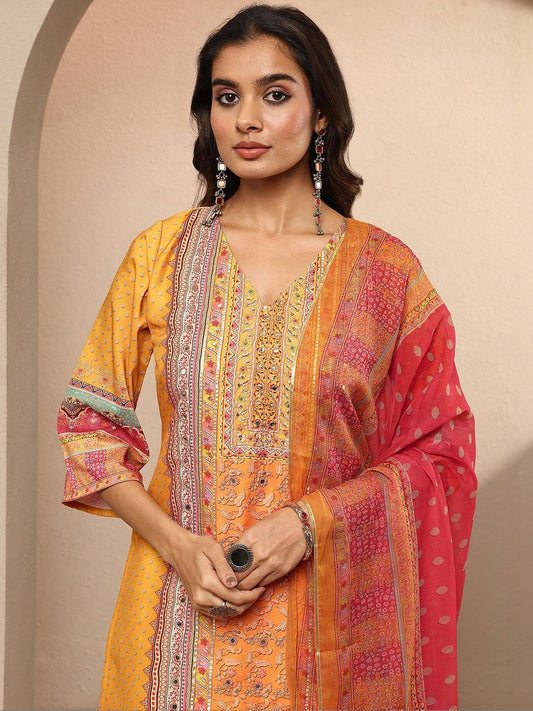 Women Ethnic Motifs Printed Regular Mirror Work Kurta with Trousers & With Dupatta