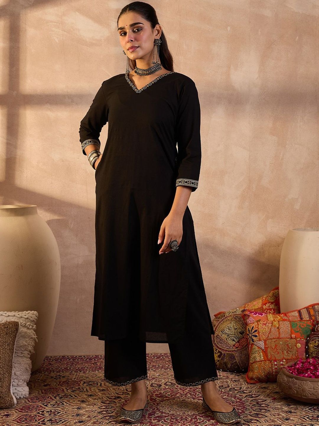 Women Ethnic Motifs Embroidered Pure Cotton Kurta with Trousers & Dupatta