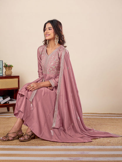 Women Ethnic Motifs Embroidered Empire Kurta with Trousers & With Dupatta