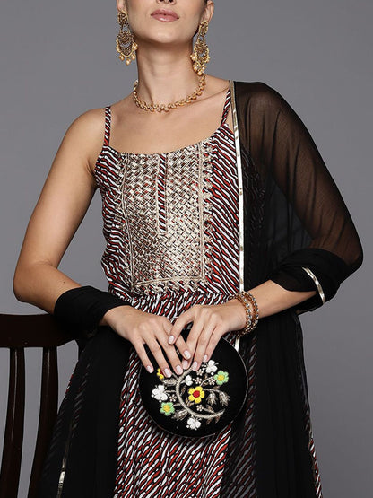 Dhiyona AN Abstract Printed Shoulder Straps Satin Kurta With Sharara & Dupatta