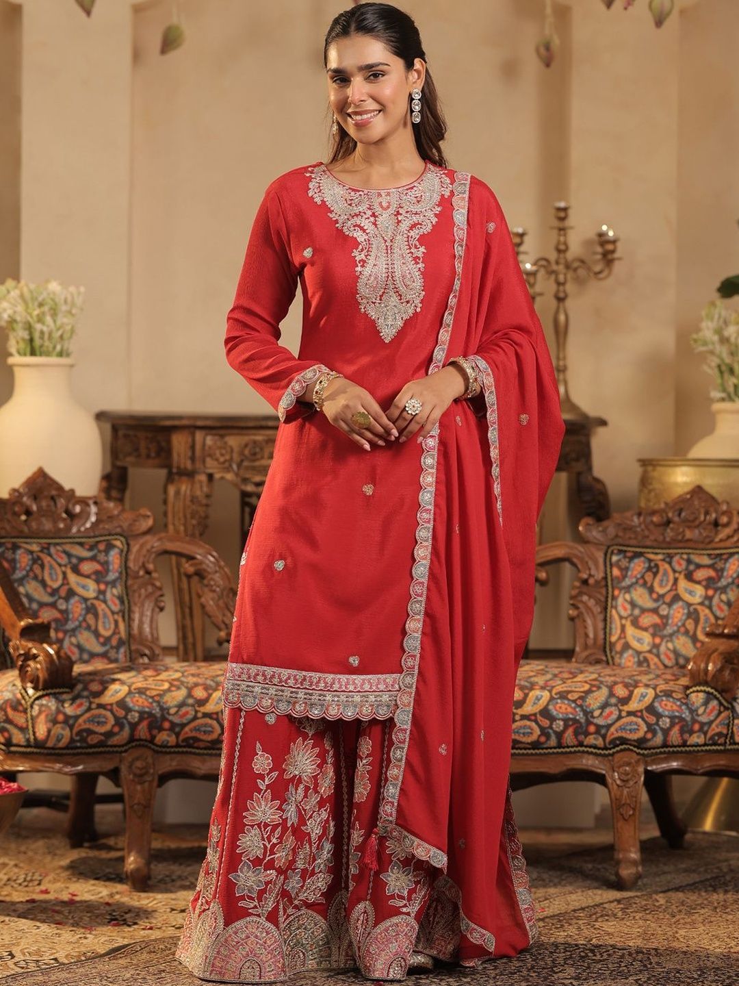 Dhiyona IE Women Floral Printed Kurta with Palazzo & Dupatta