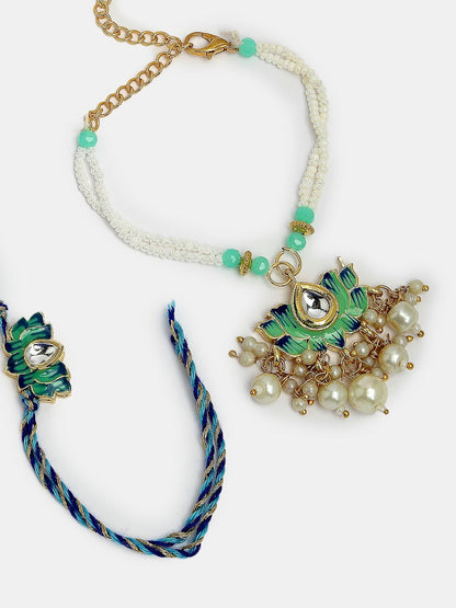 Dhiyona Kundan Studded And Beaded Lotus Shape Bhaiya Bhabhi Rakhis With Roli Chawal