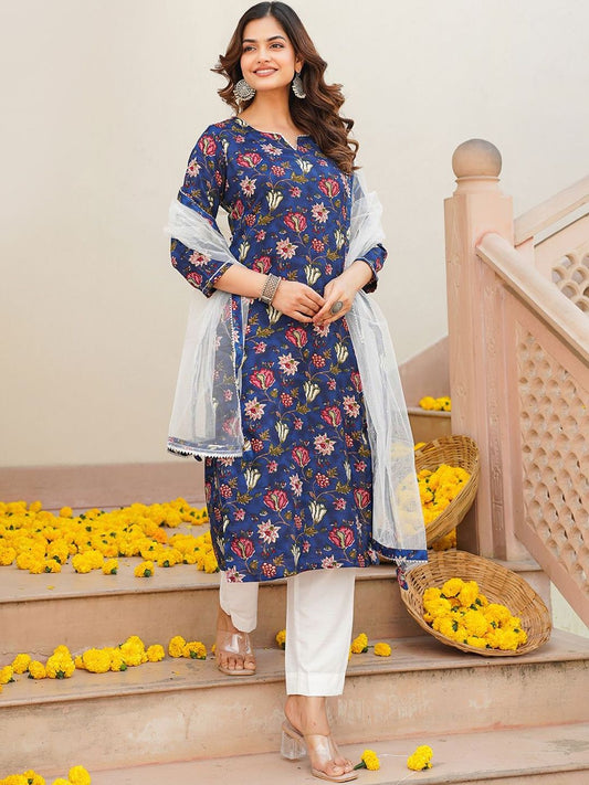 Dhiyona KL Women Ethnic Motifs Printed Gotta Patti Kurta with Trousers & Dupatta