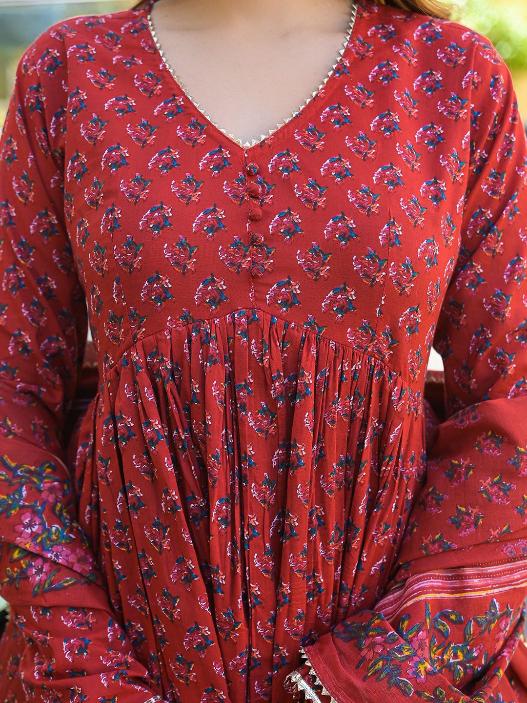 Dhiyona KL Women Red Pure Cotton Kurta Sets