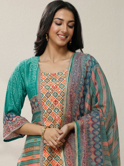 Women Ethnic Motifs Printed Regular Mirror Work Kurta with Trousers & With Dupatta