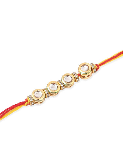 Dhiyona Kundan Studded Bhaiya Bhabhi Rakhis With Roli Chawal Chandan & Mishri