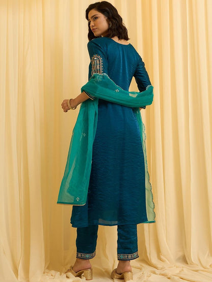 Dhiyona CH Women Ethnic Motifs Embroidered Regular Thread Work Kurta with Trousers & With Dupatta