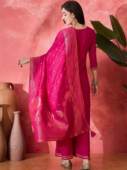 Dhiyona SN Women Ethnic Motifs Embroidered Thread Work Kurta with Palazzos & Dupatta