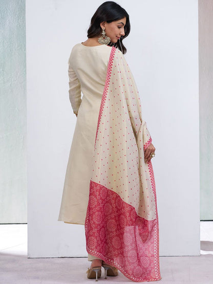Dhiyona CH Women Floral Embroidered A-Line Kurta with Trousers & Dupatta