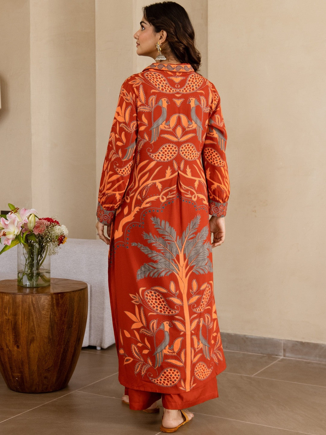 Ethnic Motifs Printed Beads and Stones Straight Kurta with Trouser