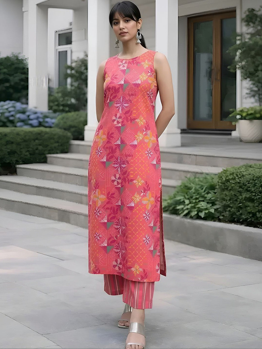 Printed Pure Cotton Round Neck Kurta & Trousers
