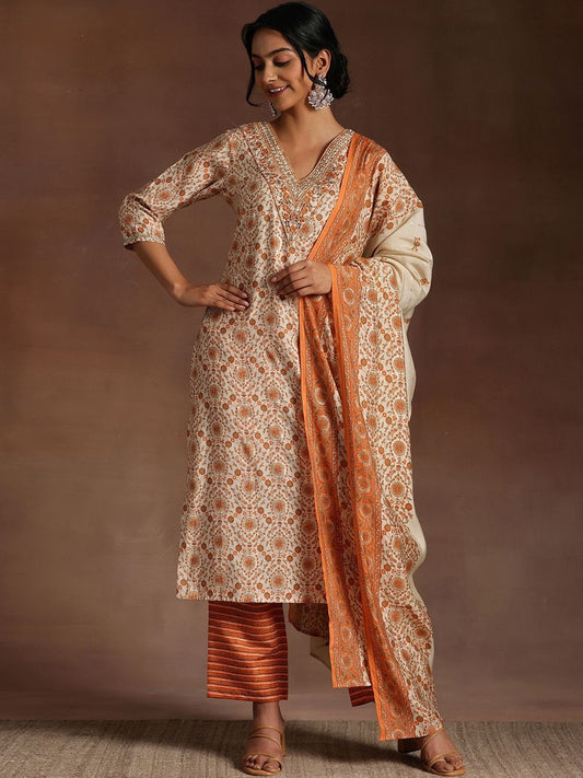 Women Ethnic Motifs Printed Regular Thread Work Kurta with Trousers & With Dupatta