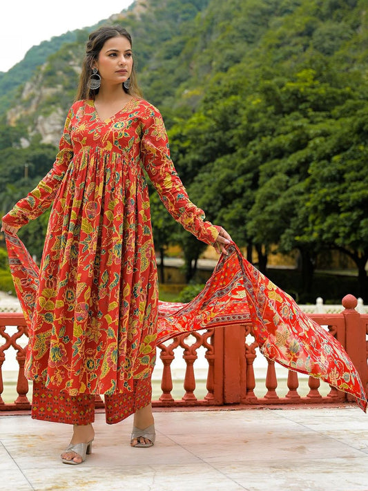 Dhiyona KL Women Floral Printed Regular Pure Cotton Kurta & Trouser With Dupatta