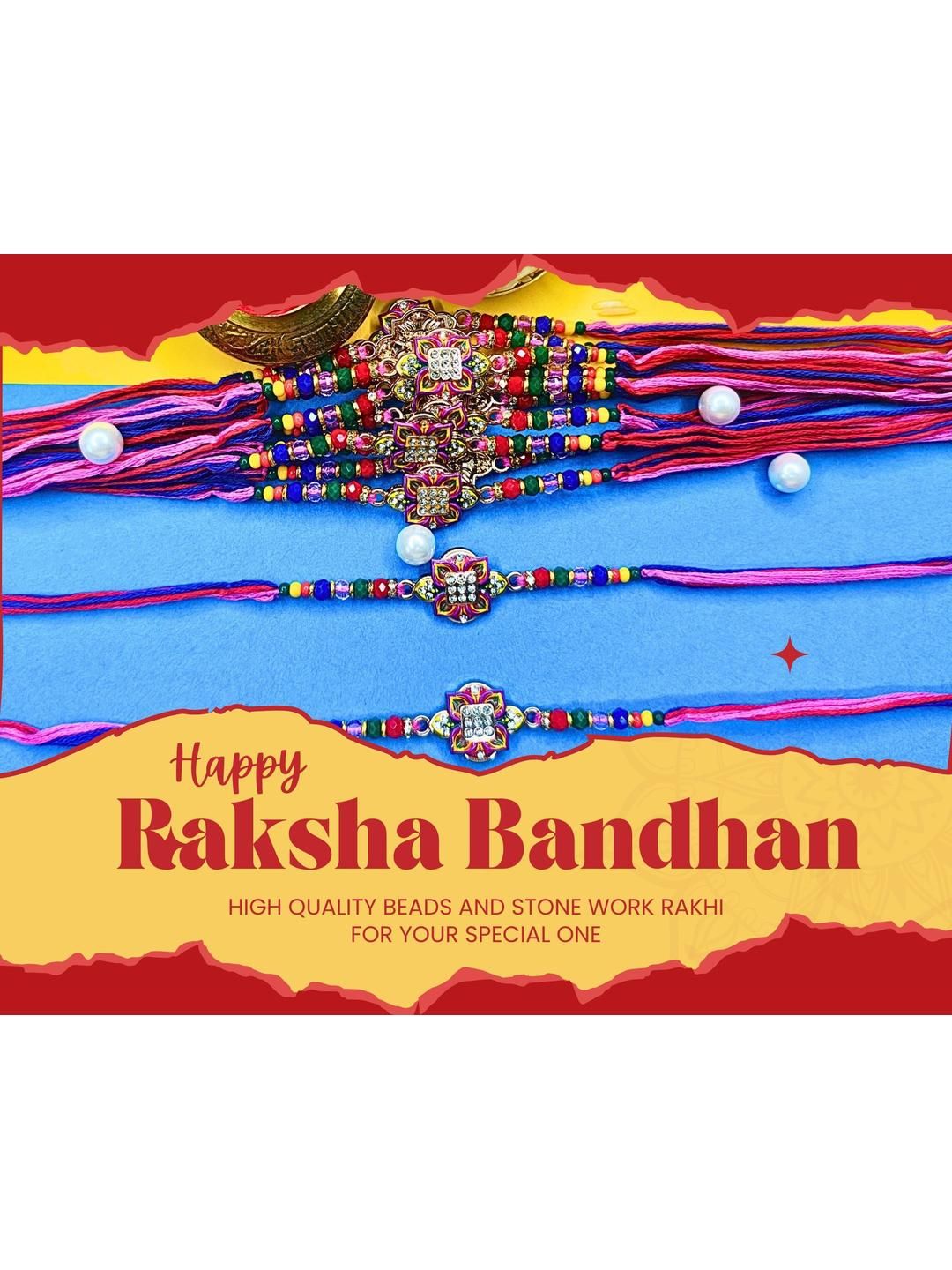 Dhiyona Set Of 12 Beaded Cotton Thread with AD Stones & Meenakari Designer Rakhi for Brother