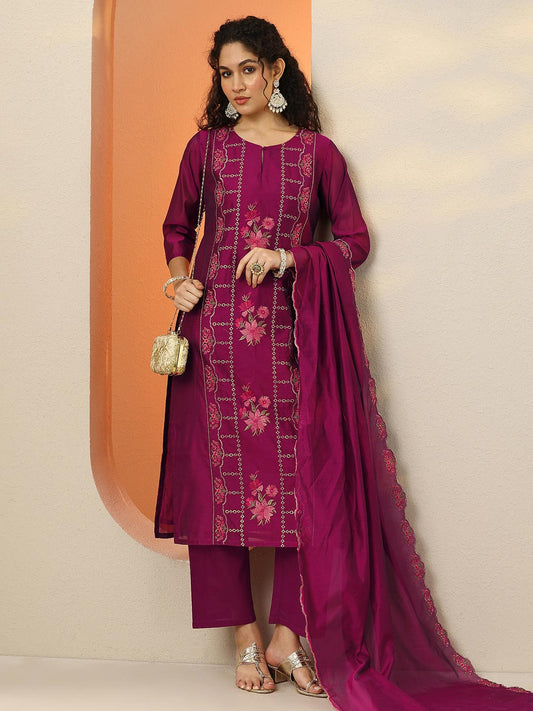 Women Ethnic Motifs Embroidered Regular Thread Work Kurta & Trousers With Dupatta