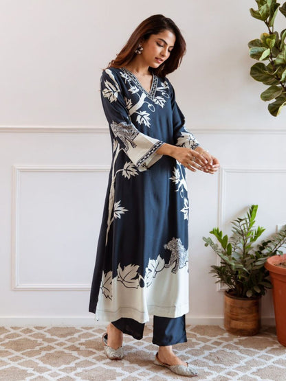 JAGDEEP AZURE PRINTED KURTA PANT SET