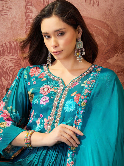 Printed Round Neck Kurta & Trousers Kurta Sets