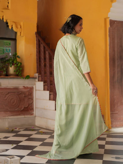 Dhiyona SC Floral Yoke Design Zari Chanderi Silk Straight Kurti With Sharara & Dupatta