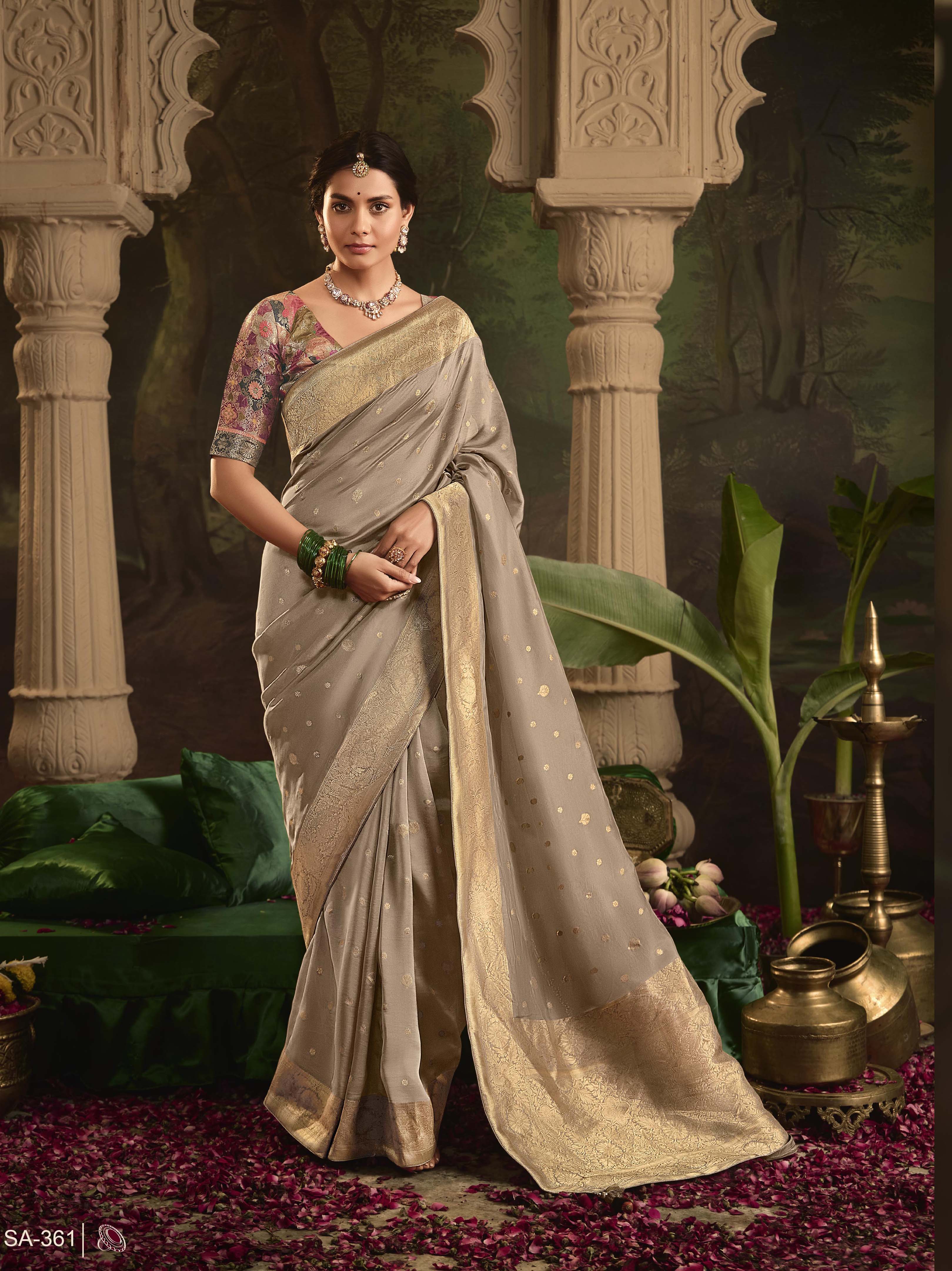 Dhiyona KM Women Elegant Beige Crape Dola Silk Saree