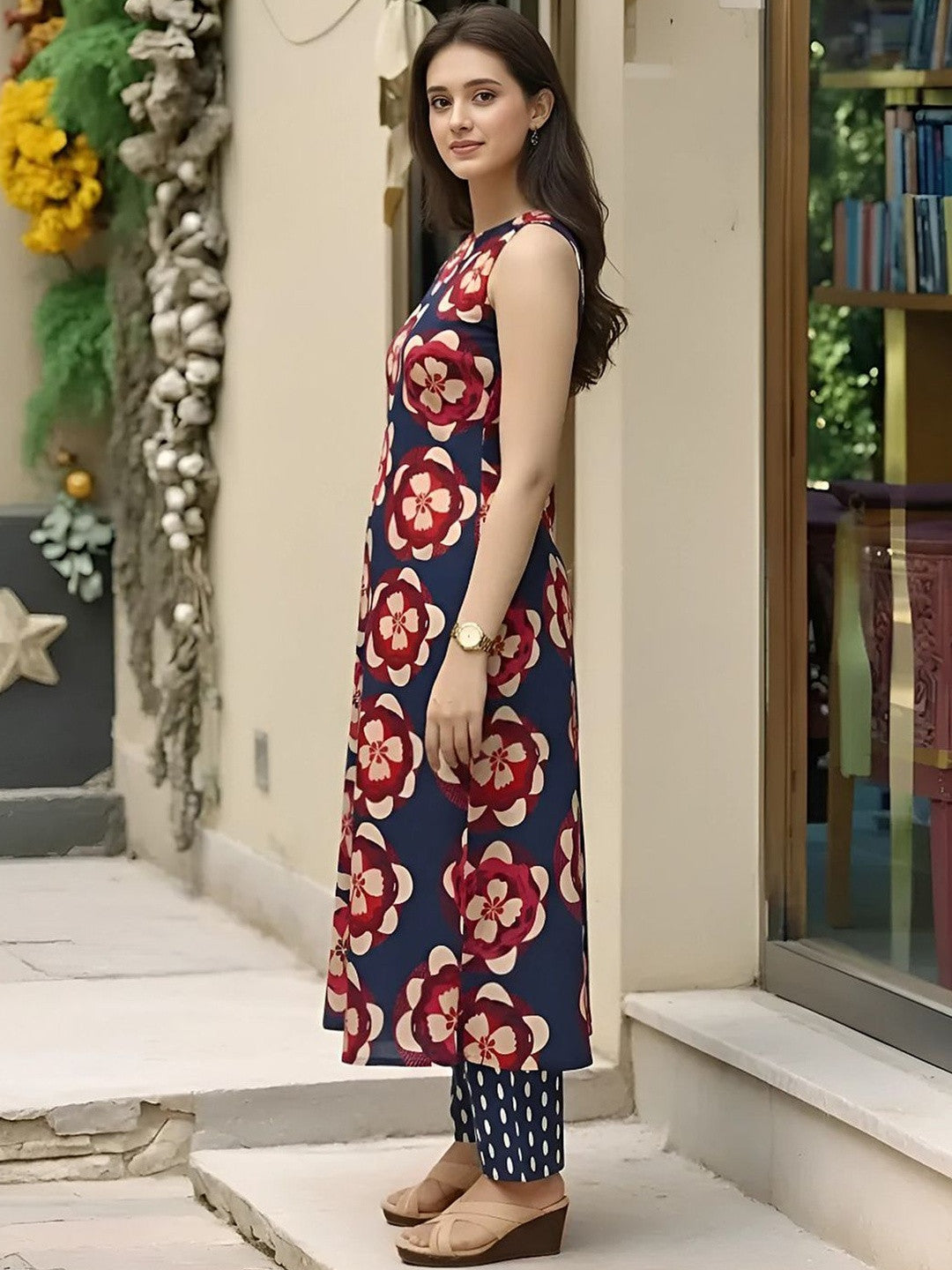 Printed Pure Cotton Round Neck Kurta & Trousers