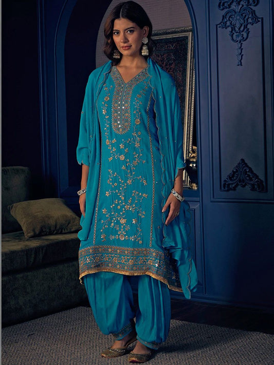 Dhiyona CH Women Ethnic Motifs Embroidered Regular Thread Work Kurta with Patiala & With Dupatta