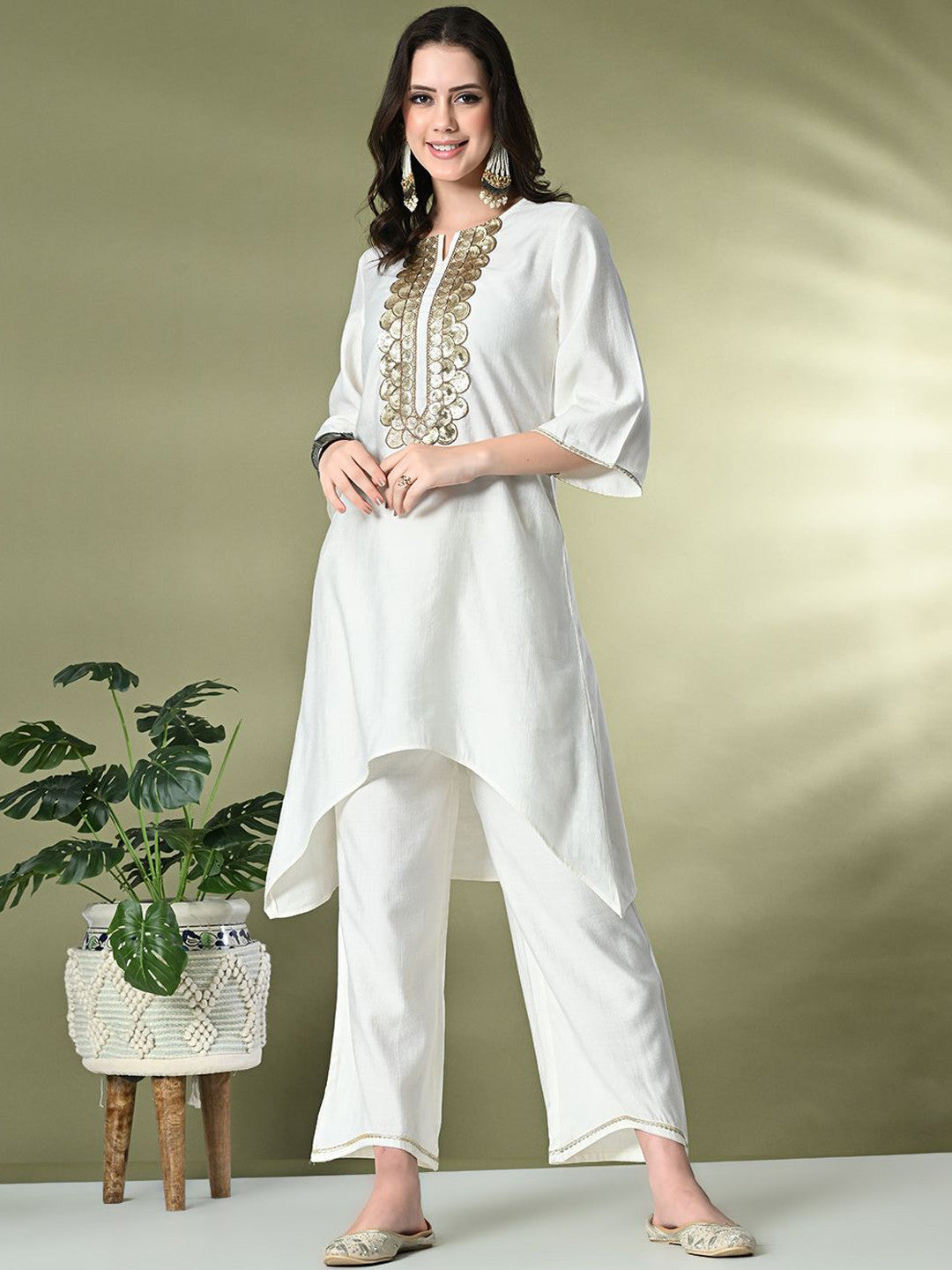 Embroidered Regular Gotta Patti Kurta with Palazzos