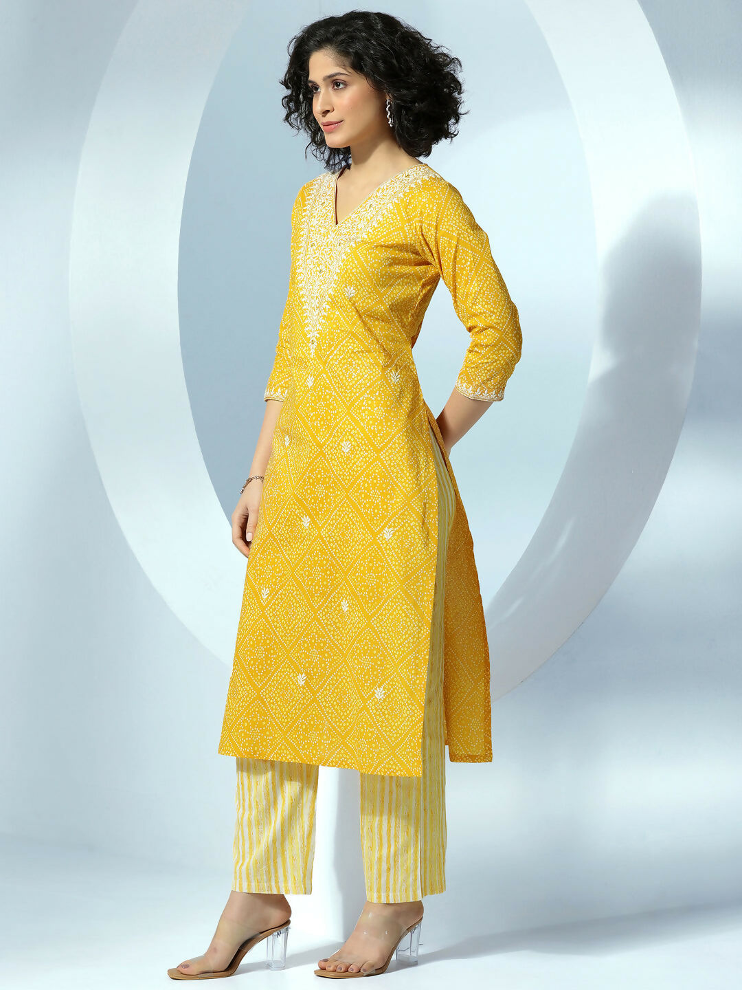 Women's LB Mustard Printed Cotton Straight Suit With Dupatta