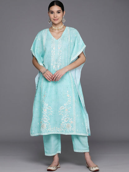 Women Floral Printed Regular Thread Work Kurta with Trousers
