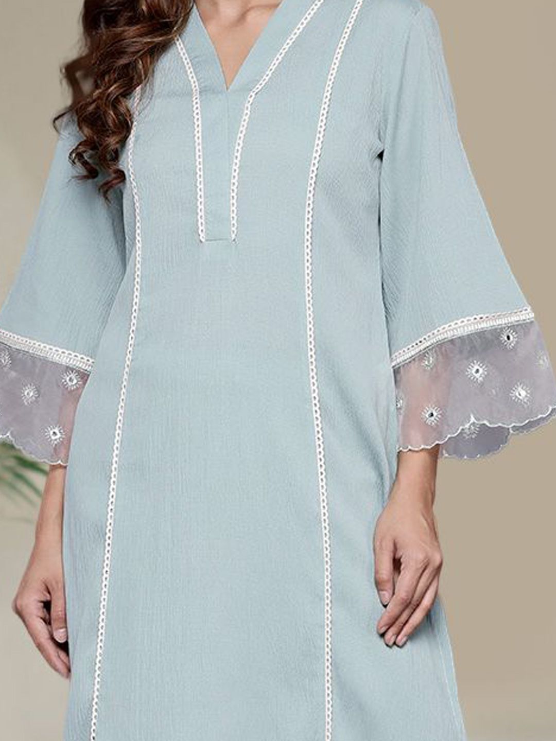Turquoise Blue Women Solid Kurta with Trousers