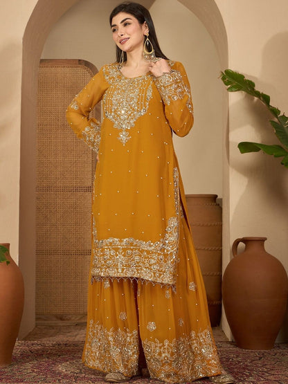 Dhiyona SN Women Ethnic Motifs Embroidered Regular Kurta with Sharara & With Dupatta
