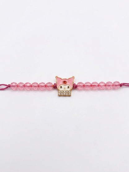 Dhiyona Pink Transparent Beaded Cartoon Character Kids Rakhi With Roli Chawal Chandan Mishri