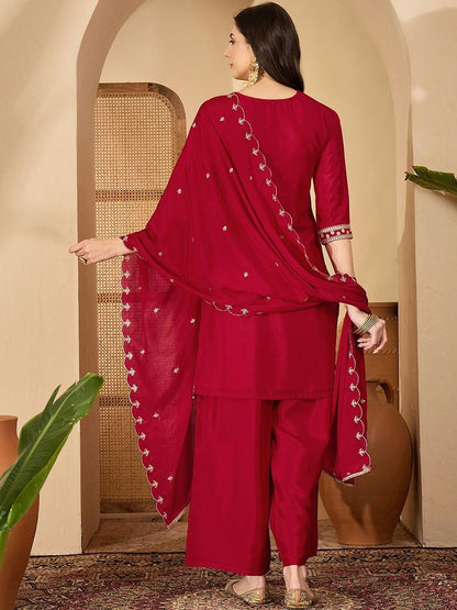 Dhiyona SN Women Floral Embroidered Regular Sequinned Kurta with Palazzos & With Dupatta