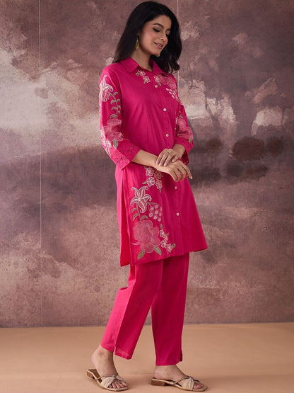 Dhiyona IE Printed Shirt Collar Pure Cotton Top With Trousers