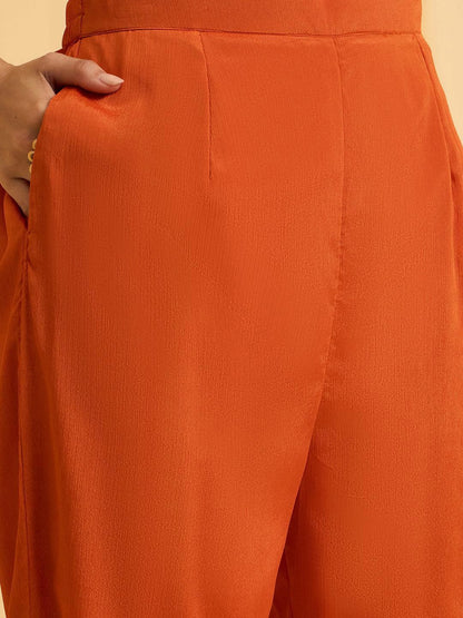 Dhiyona CH Ethnic Motifs Yoke Design Pleated Sequinned A-Line Kurta With Trousers & Dupatta