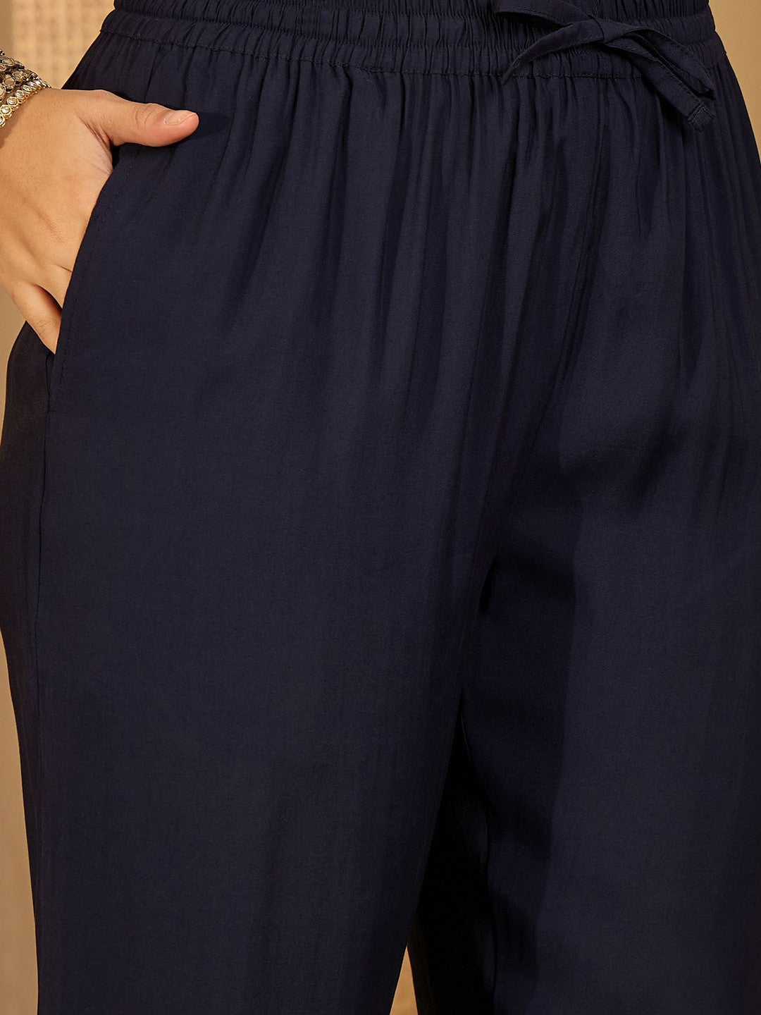 Women Navy Blue Printed Kurta Sets With Dupatta