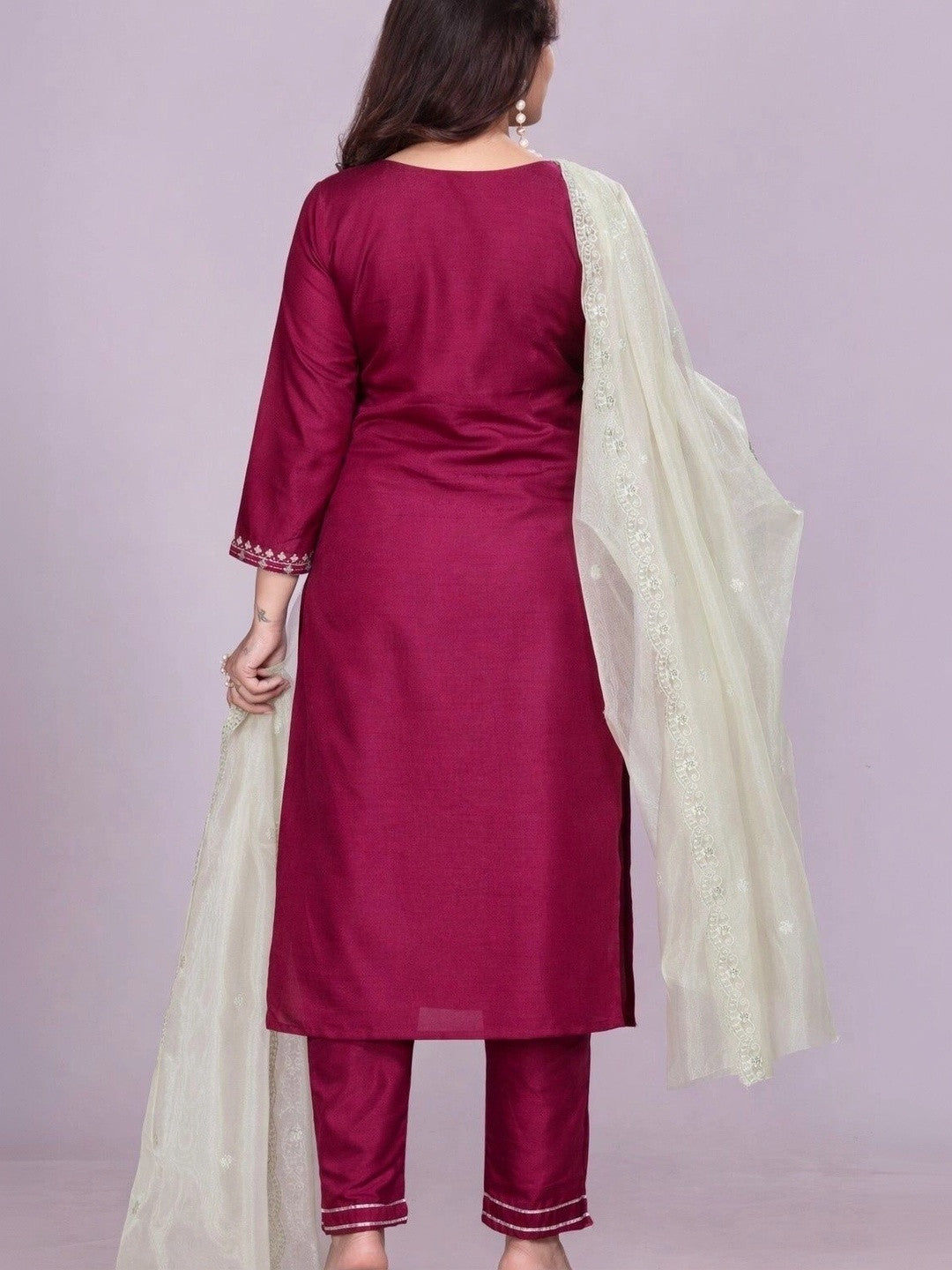 Women Ethnic Motifs Embroidered Regular Thread Work Kurta with Trousers & With Dupatta