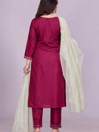 Women Ethnic Motifs Embroidered Regular Thread Work Kurta with Trousers & With Dupatta