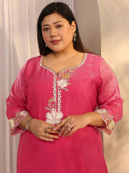 Dhiyona Women's Plus Size Floral Embroidered Kurta with Trousers & With Dupatta